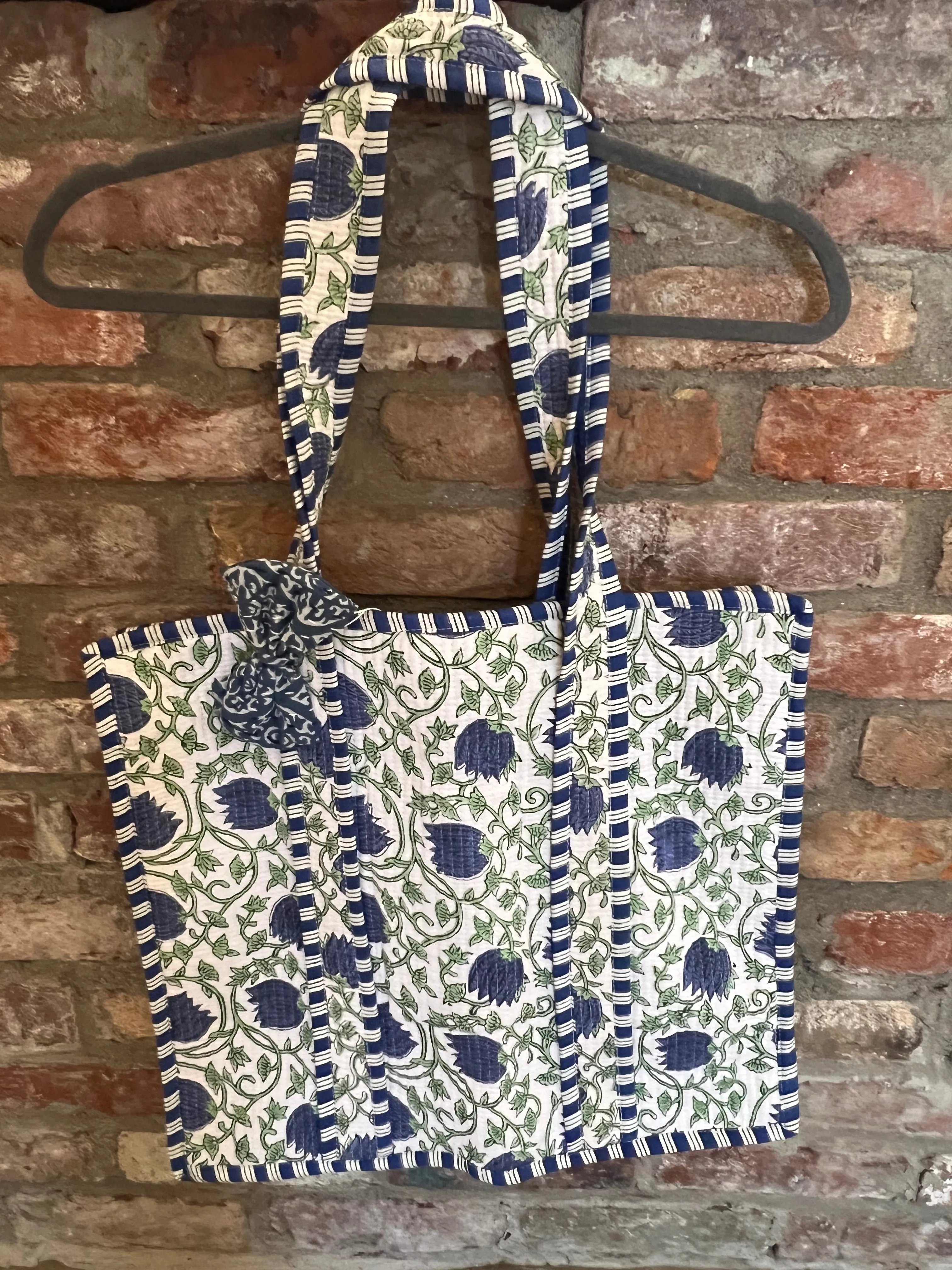 Farylina Mixed Floral Print Quilted Jane Tote Bag in Blue and Green