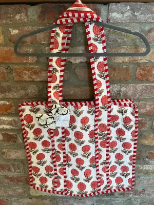 Farylina Mixed Floral Print Quilted Jane Tote Bag in Red