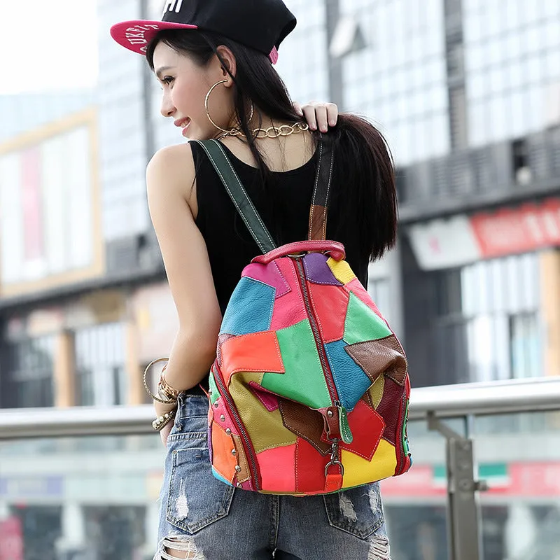 Fashion Colorful Leather Backpack for Women 1308