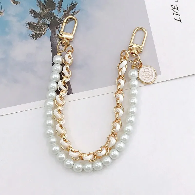 Fashion Pearl Chain Strap For Handbag Short Bag Chain With Pendant Double Layer Replacement Purse Handle Belt Diy Bag Accessory