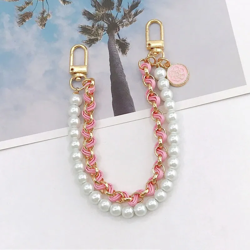Fashion Pearl Chain Strap For Handbag Short Bag Chain With Pendant Double Layer Replacement Purse Handle Belt Diy Bag Accessory