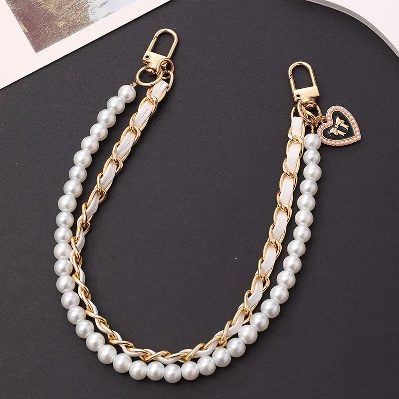 Fashion Pearl Chain Strap For Handbag Short Bag Chain With Pendant Double Layer Replacement Purse Handle Belt Diy Bag Accessory