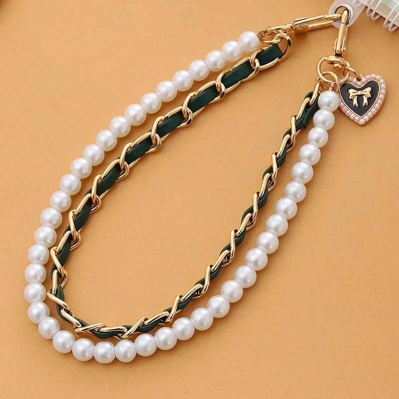 Fashion Pearl Chain Strap For Handbag Short Bag Chain With Pendant Double Layer Replacement Purse Handle Belt Diy Bag Accessory