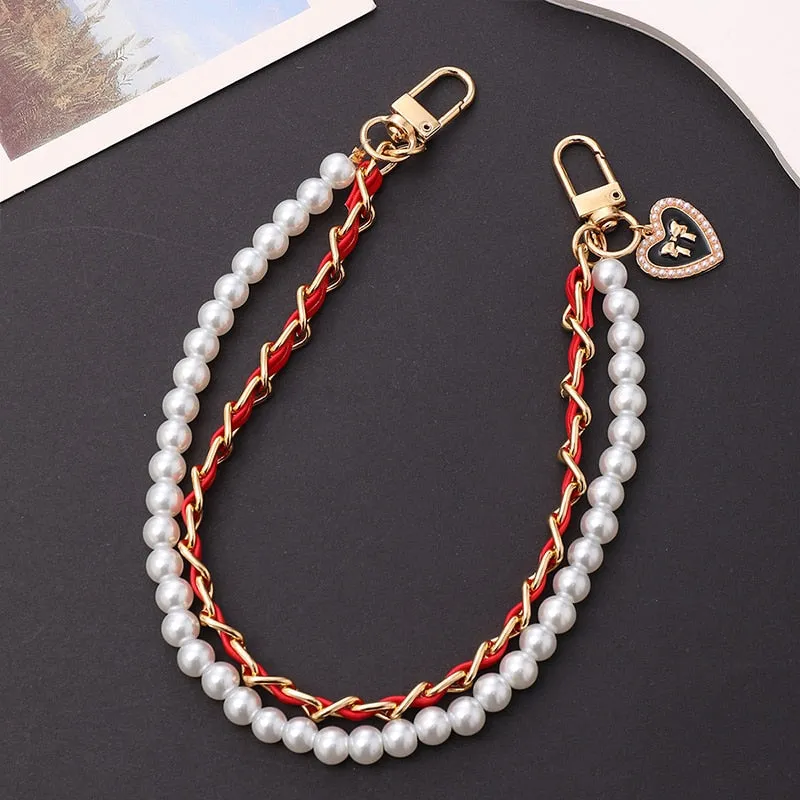 Fashion Pearl Chain Strap For Handbag Short Bag Chain With Pendant Double Layer Replacement Purse Handle Belt Diy Bag Accessory