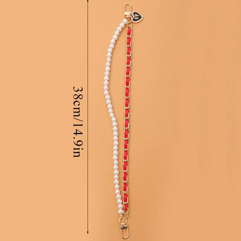 Fashion Pearl Chain Strap For Handbag Short Bag Chain With Pendant Double Layer Replacement Purse Handle Belt Diy Bag Accessory