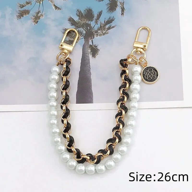 Fashion Pearl Chain Strap For Handbag Short Bag Chain With Pendant Double Layer Replacement Purse Handle Belt Diy Bag Accessory