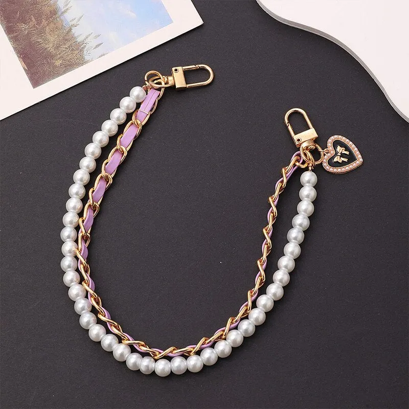 Fashion Pearl Chain Strap For Handbag Short Bag Chain With Pendant Double Layer Replacement Purse Handle Belt Diy Bag Accessory