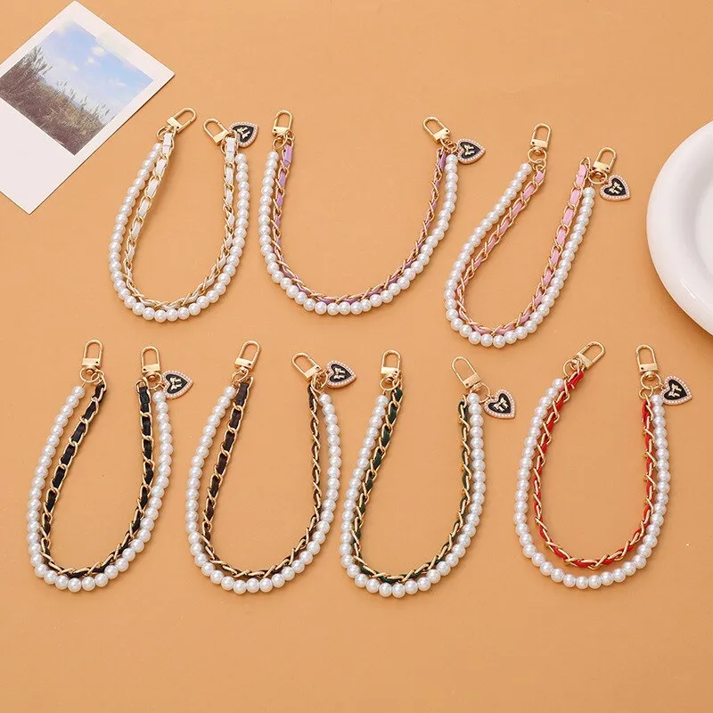 Fashion Pearl Chain Strap For Handbag Short Bag Chain With Pendant Double Layer Replacement Purse Handle Belt Diy Bag Accessory