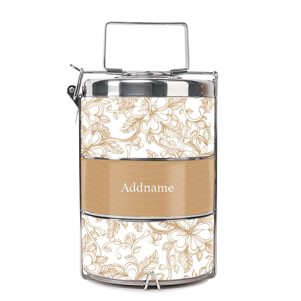 Floral Artline Series 3-Tier Premium Small 11.5cm Tiffin Carrier [FREE Custom Add Name]