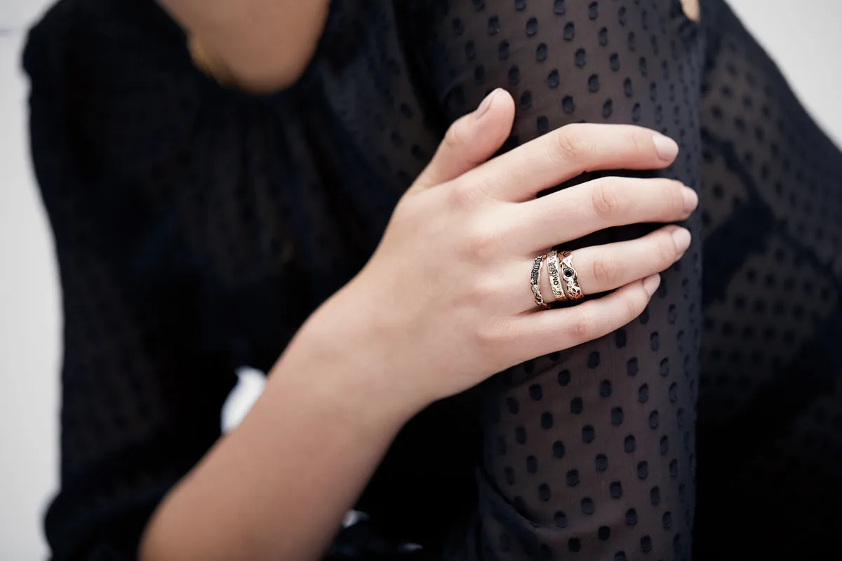 From Here On Narrow 14K Gold Stone Set Textured Band Ring