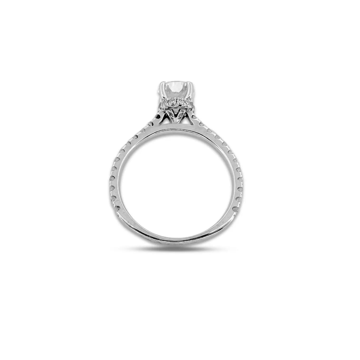 GIA Graded 0.77ct Round Brilliant Center With Hidden Halo Natural Diamond Engagement Ring in 18k White Gold