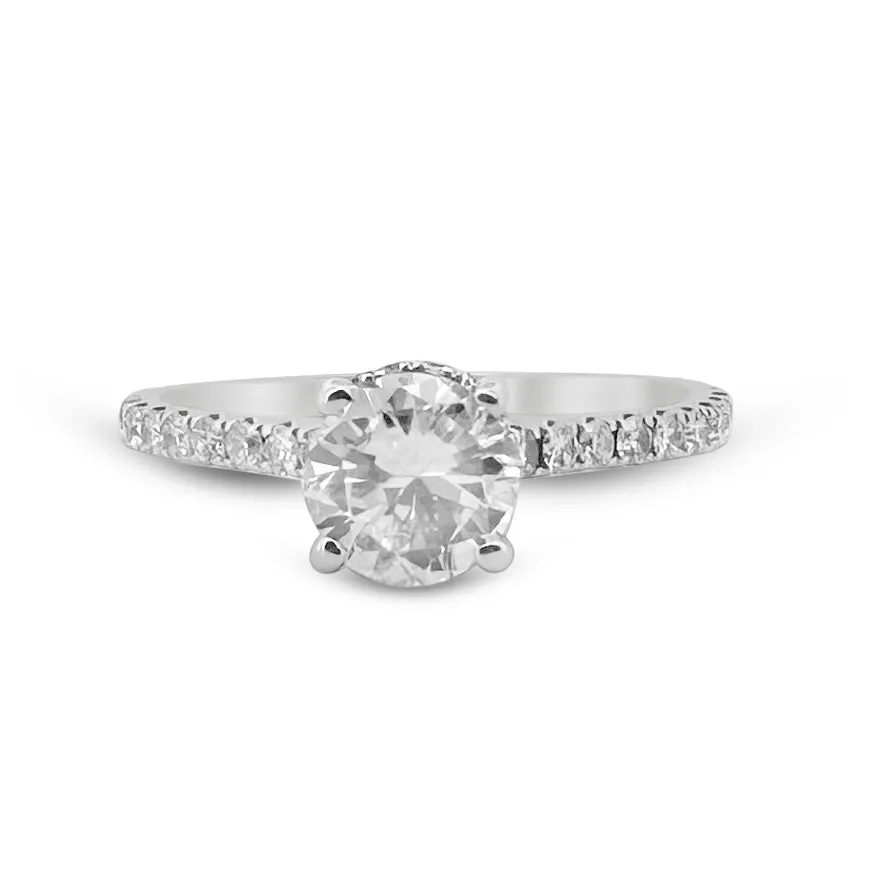 GIA Graded 0.77ct Round Brilliant Center With Hidden Halo Natural Diamond Engagement Ring in 18k White Gold