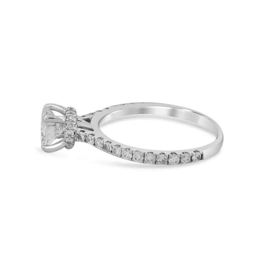 GIA Graded 0.77ct Round Brilliant Center With Hidden Halo Natural Diamond Engagement Ring in 18k White Gold