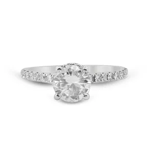 GIA Graded 0.77ct Round Brilliant Center With Hidden Halo Natural Diamond Engagement Ring in 18k White Gold