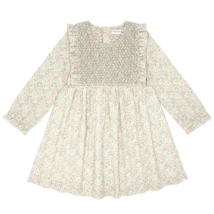 girls wildflower bouquet long sleeve ruffle pinafore dress