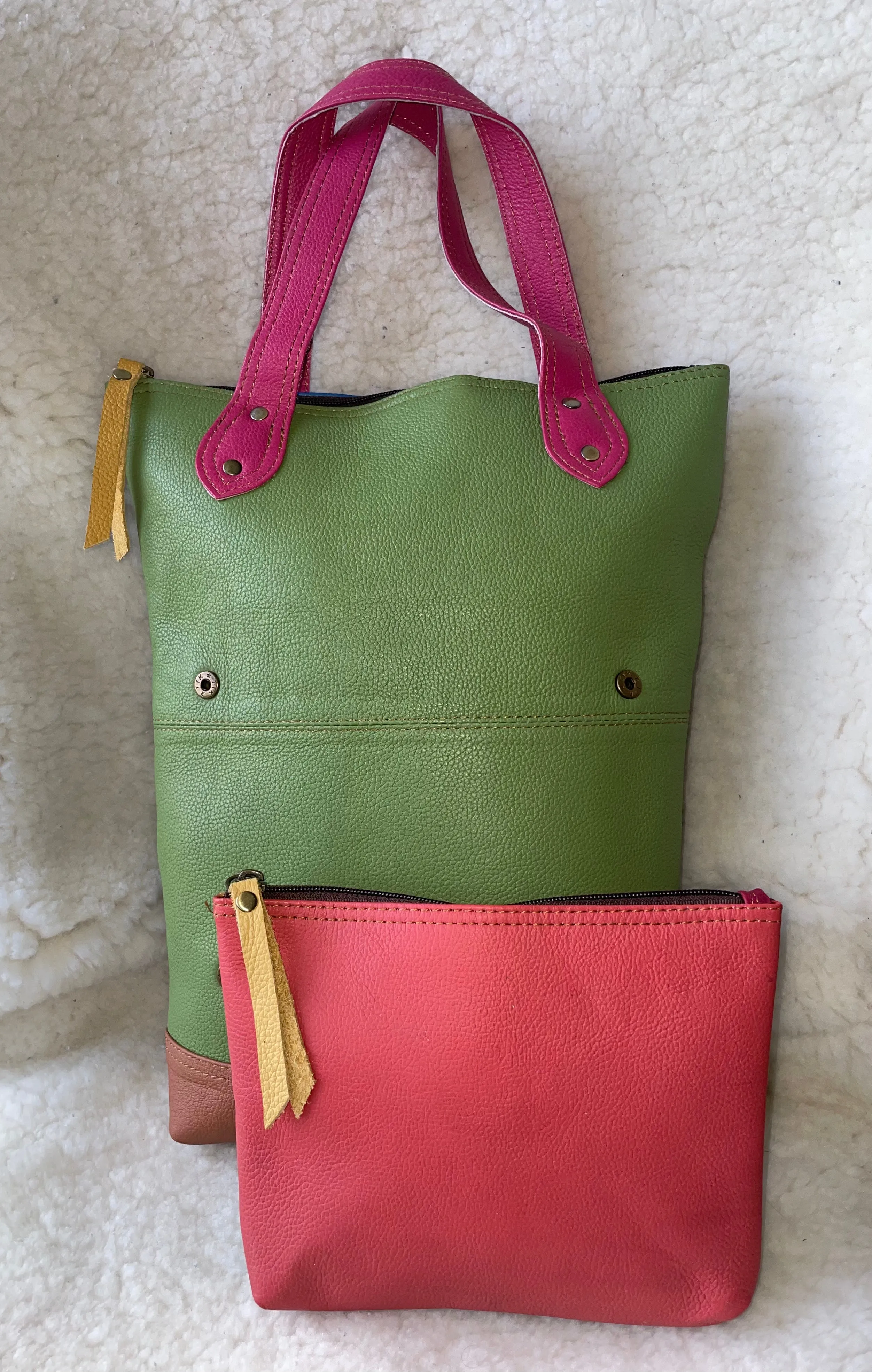 Handcrafted, Recycled Leather Backpack with Detachable Clutch.