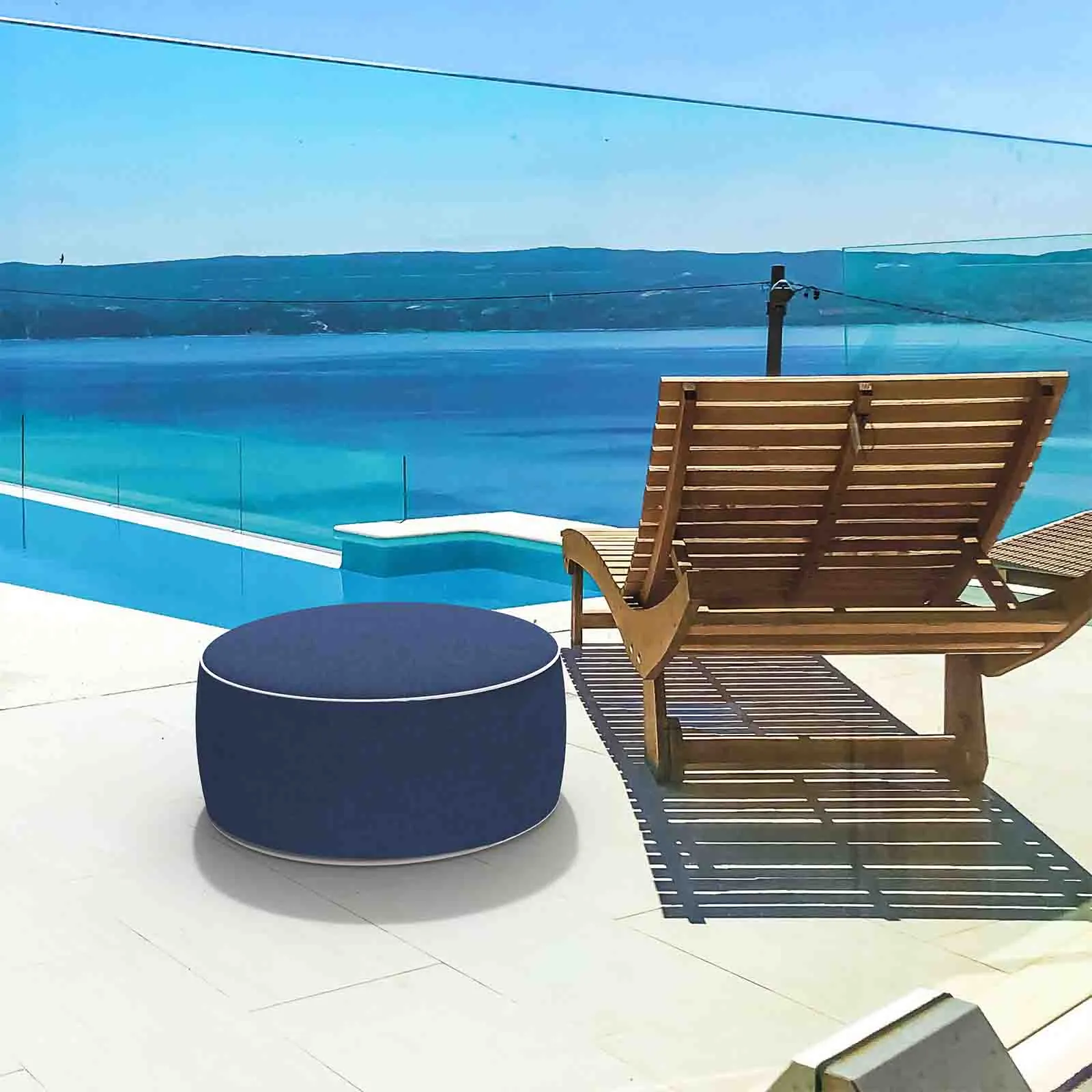 Inflatable Ottoman Navy Textured LVTXIII Outdoor