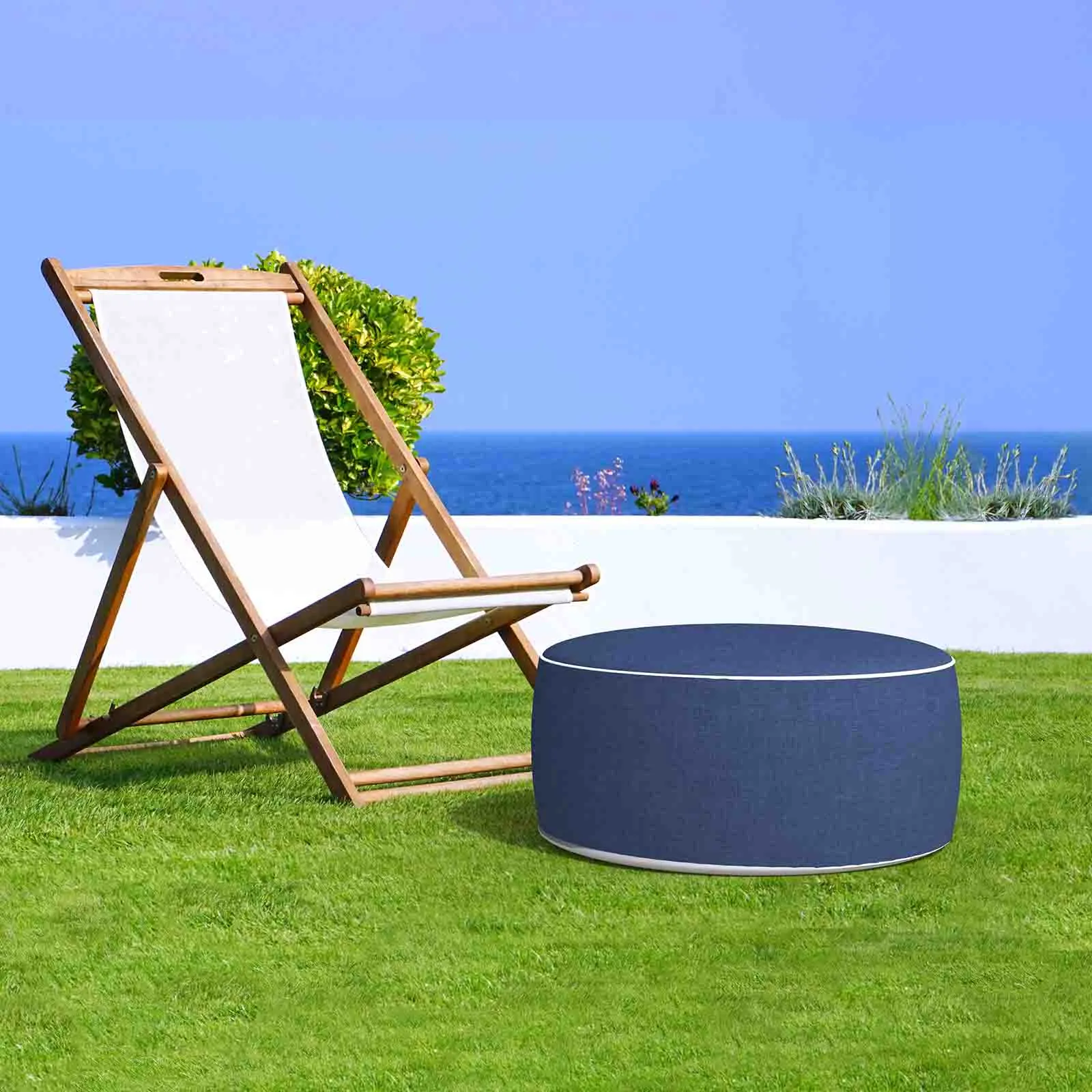 Inflatable Ottoman Navy Textured LVTXIII Outdoor