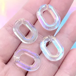 Iridescent Clear Oval Chain Links | Chunky Open Links in Rainbow Color | Plastic Jewelry Making | Acrylic Purse Chain DIY (4 pcs / AB Clear / 14mm x 20mm)