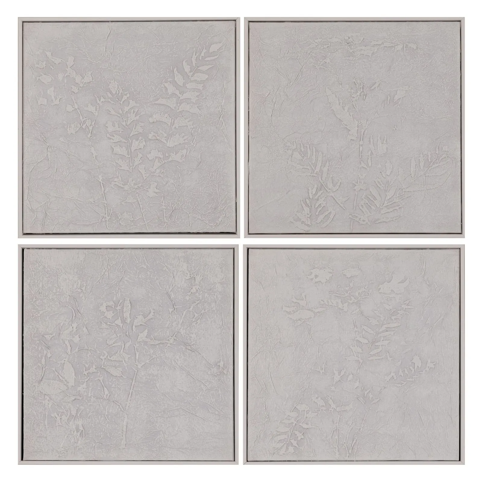 Ivory Foliage - White Foliage Canvas Art with White Frame