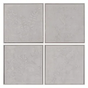 Ivory Foliage - White Foliage Canvas Art with White Frame
