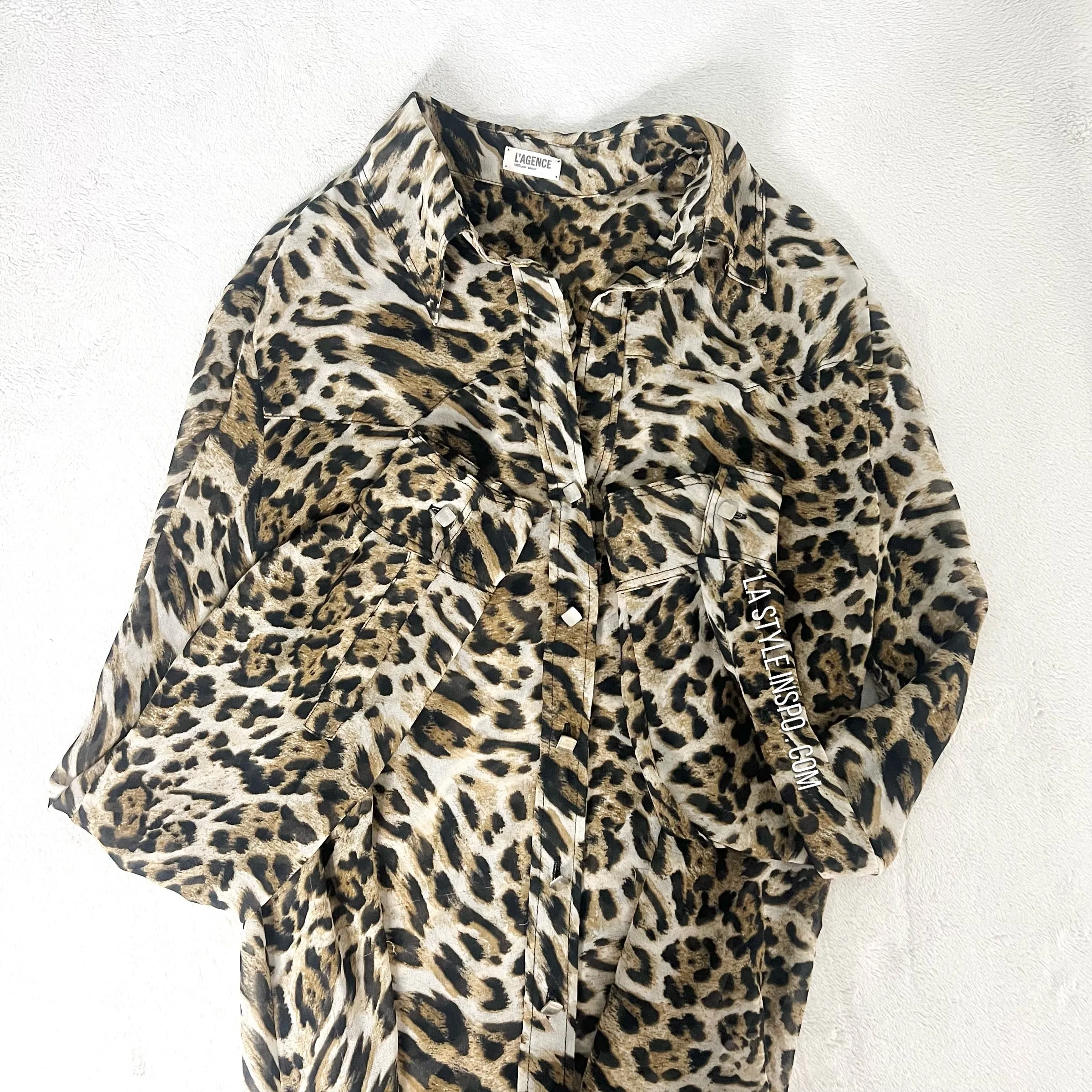 L’AGENCE Womens Blouse Button Down Shirt Animal Print Size 2