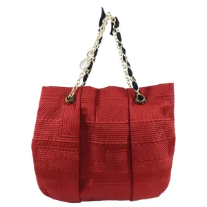 Lanvin Red Satin Quilted Chain Strap Tote Bag