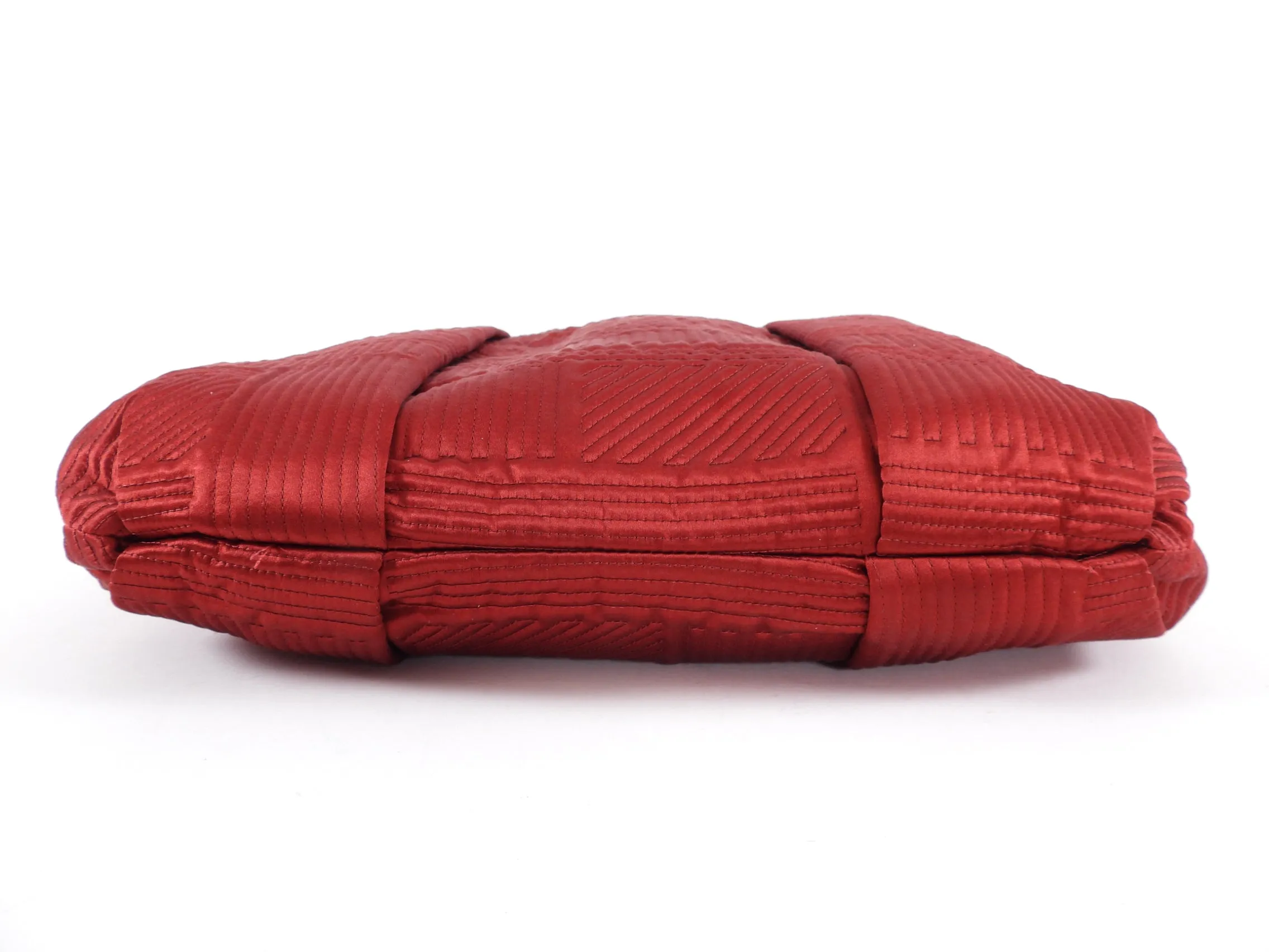 Lanvin Red Satin Quilted Chain Strap Tote Bag
