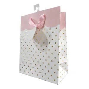 Large Pink Wavy Dots Gift Bag - 32cm x 26cm x 10cm