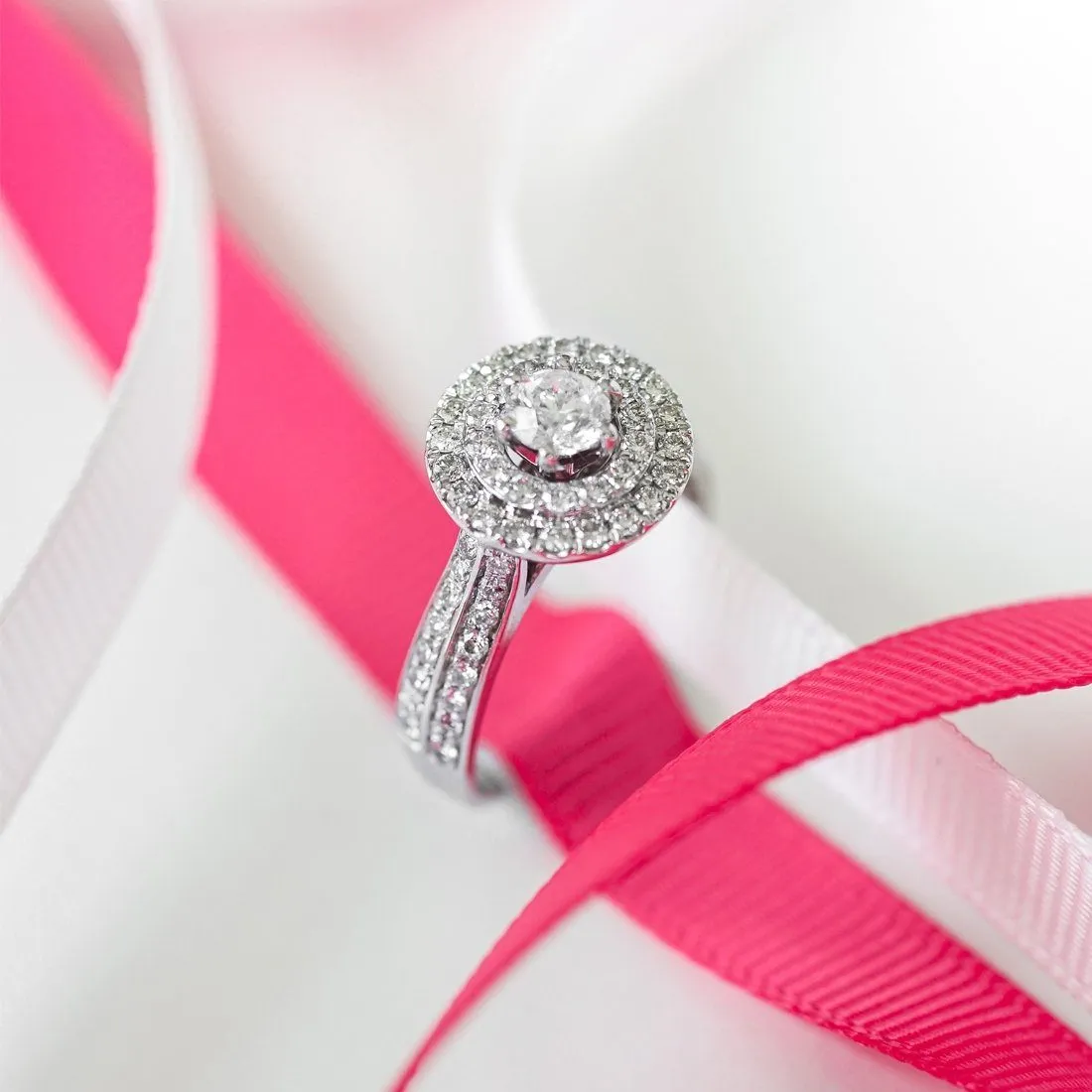 Love by Michelle Beville Double Halo Solitaire Ring with 1.05ct of Diamonds in 18ct White Gold