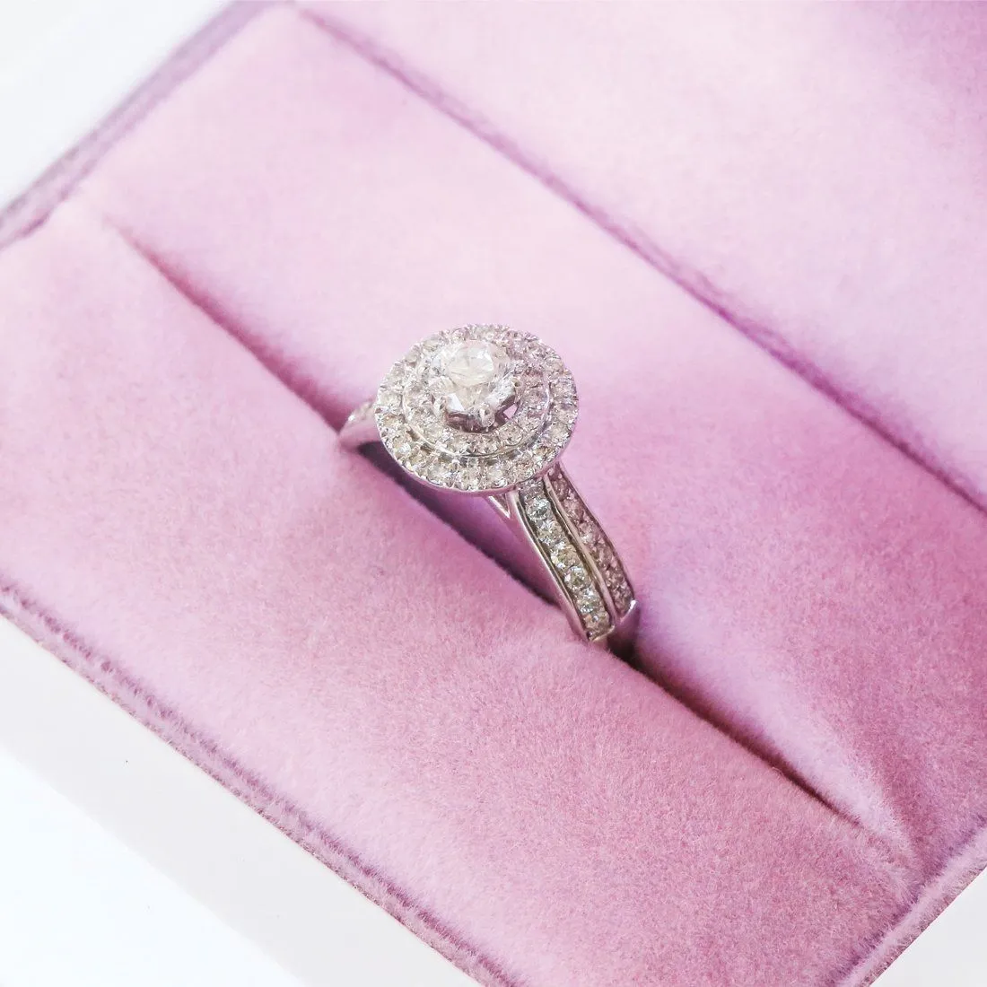 Love by Michelle Beville Double Halo Solitaire Ring with 1.05ct of Diamonds in 18ct White Gold
