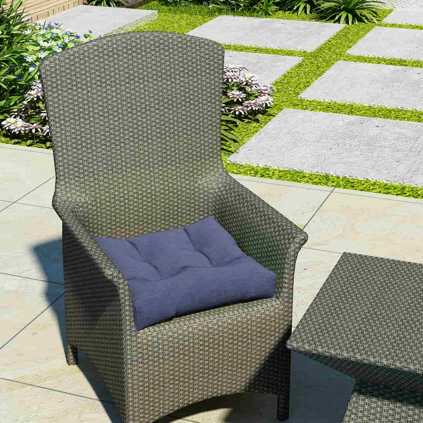 LVTXIII Outdoor Square Tufted Seat Cushions 19"x19"x5" Navy Textured (Set of 2)