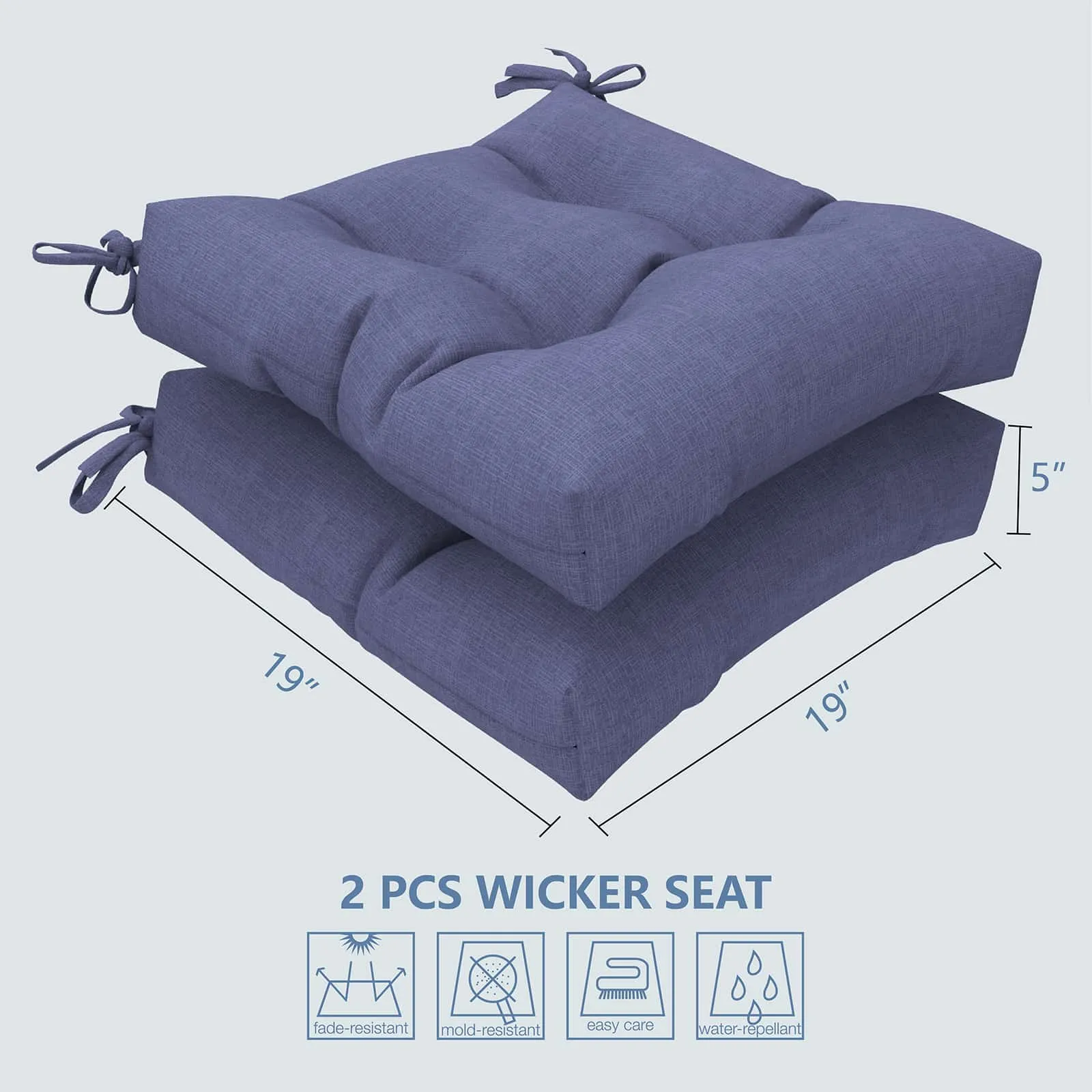 LVTXIII Outdoor Square Tufted Seat Cushions 19"x19"x5" Navy Textured (Set of 2)