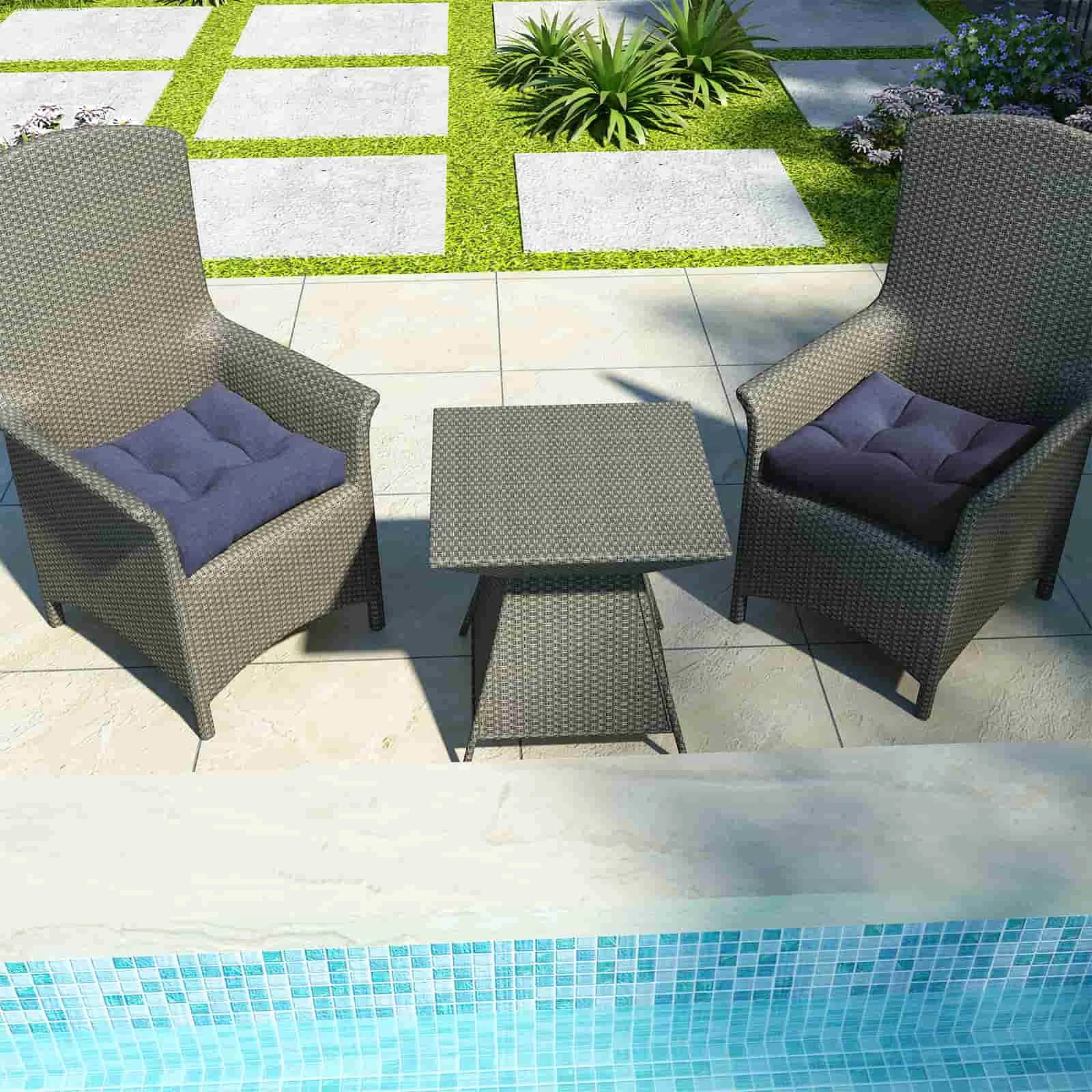 LVTXIII Outdoor Square Tufted Seat Cushions 19"x19"x5" Navy Textured (Set of 2)