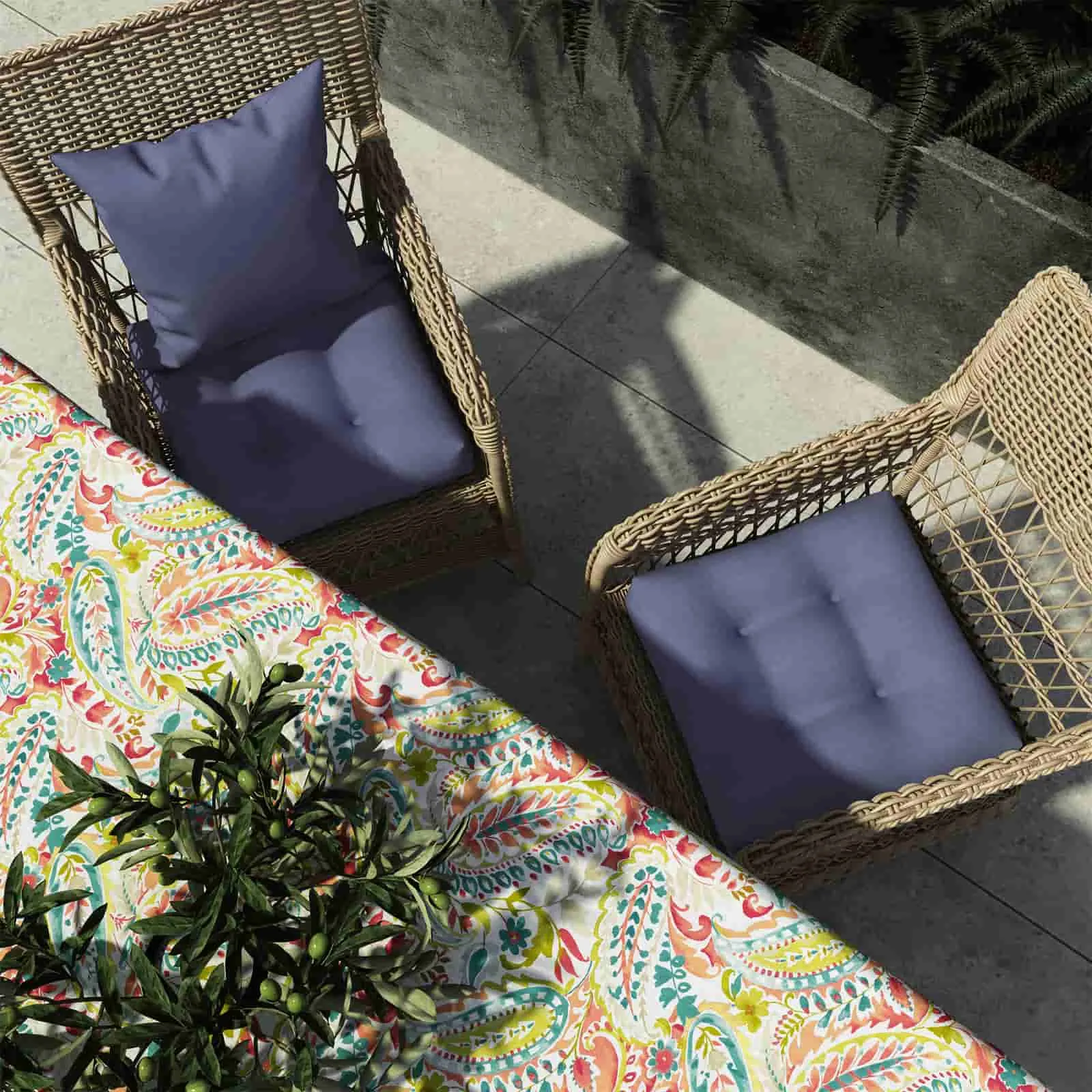 LVTXIII Outdoor Square Tufted Seat Cushions 19"x19"x5" Navy Textured (Set of 2)