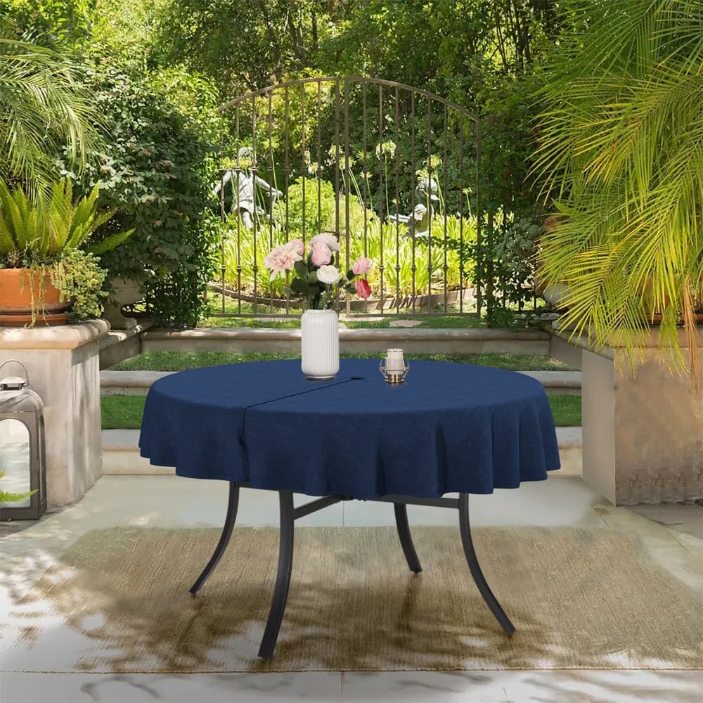LVTXIII Outdoor/Indoor Round Tablecloth 60"Navy Textured