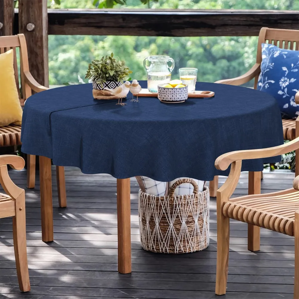 LVTXIII Outdoor/Indoor Round Tablecloth 60"Navy Textured