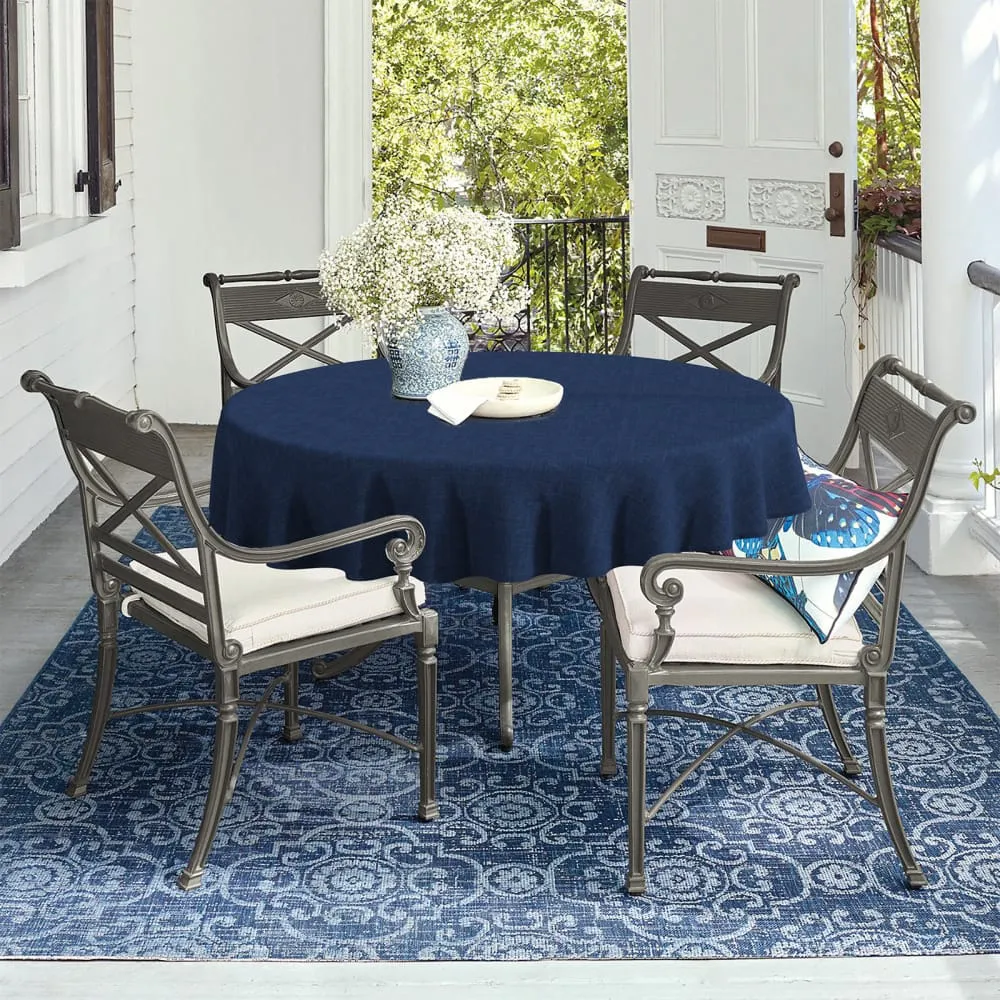 LVTXIII Outdoor/Indoor Round Tablecloth 60"Navy Textured