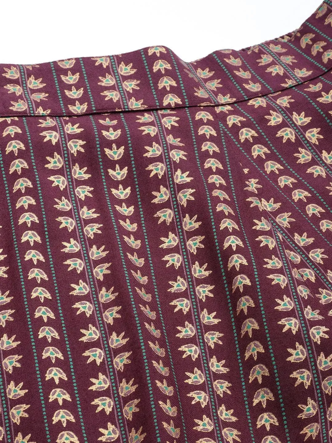Maroon Printed Rayon Trousers
