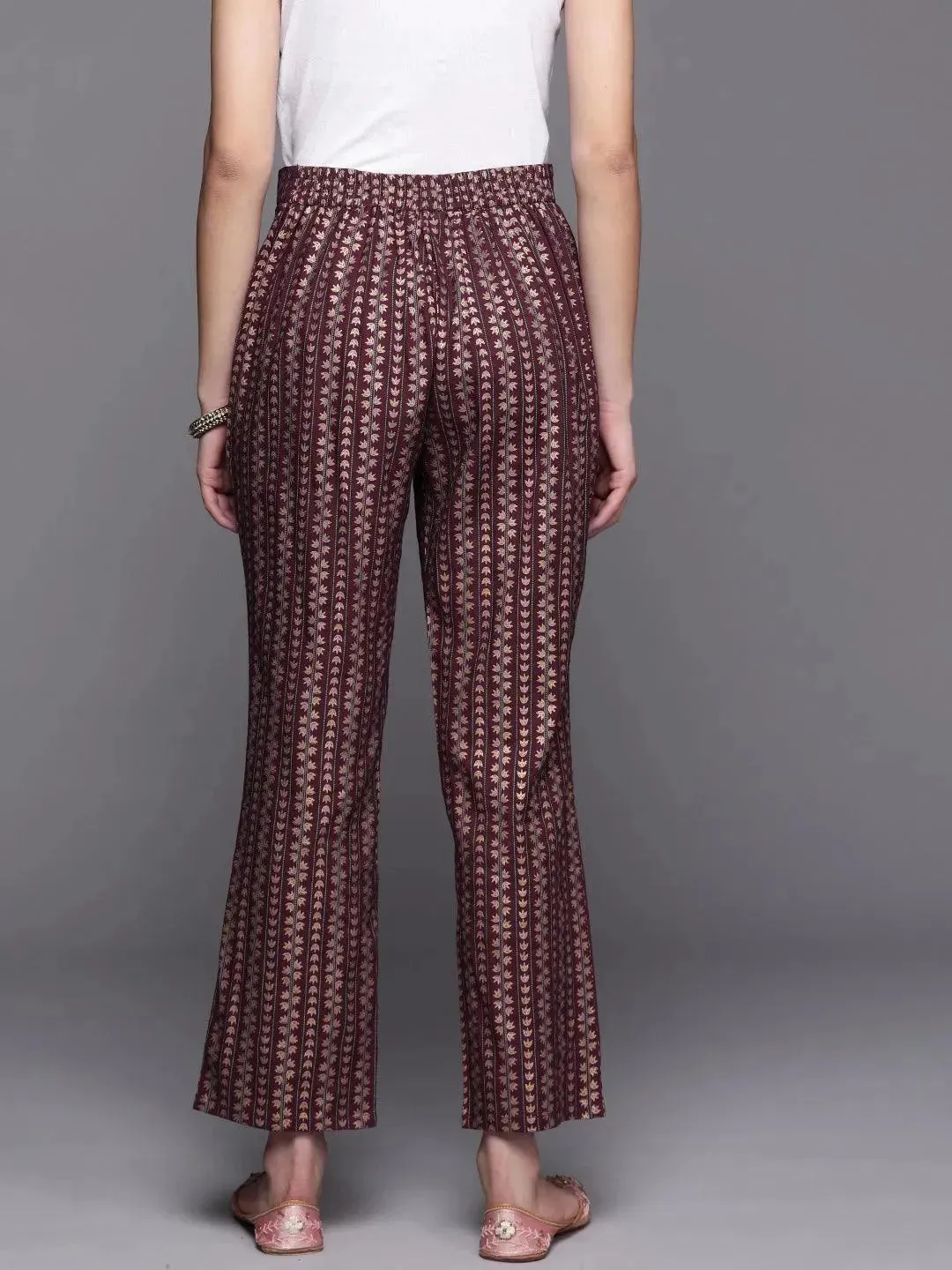 Maroon Printed Rayon Trousers