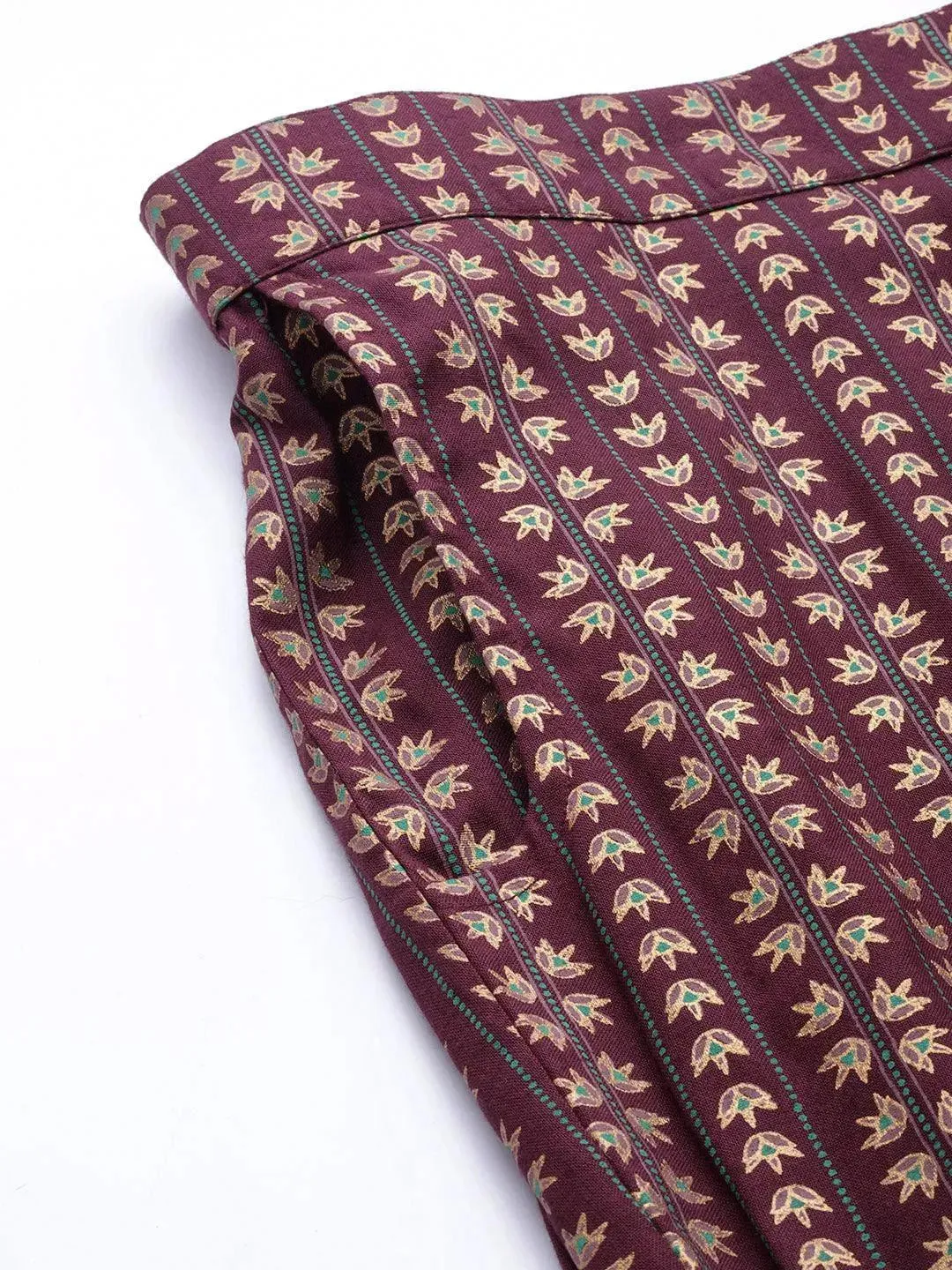 Maroon Printed Rayon Trousers