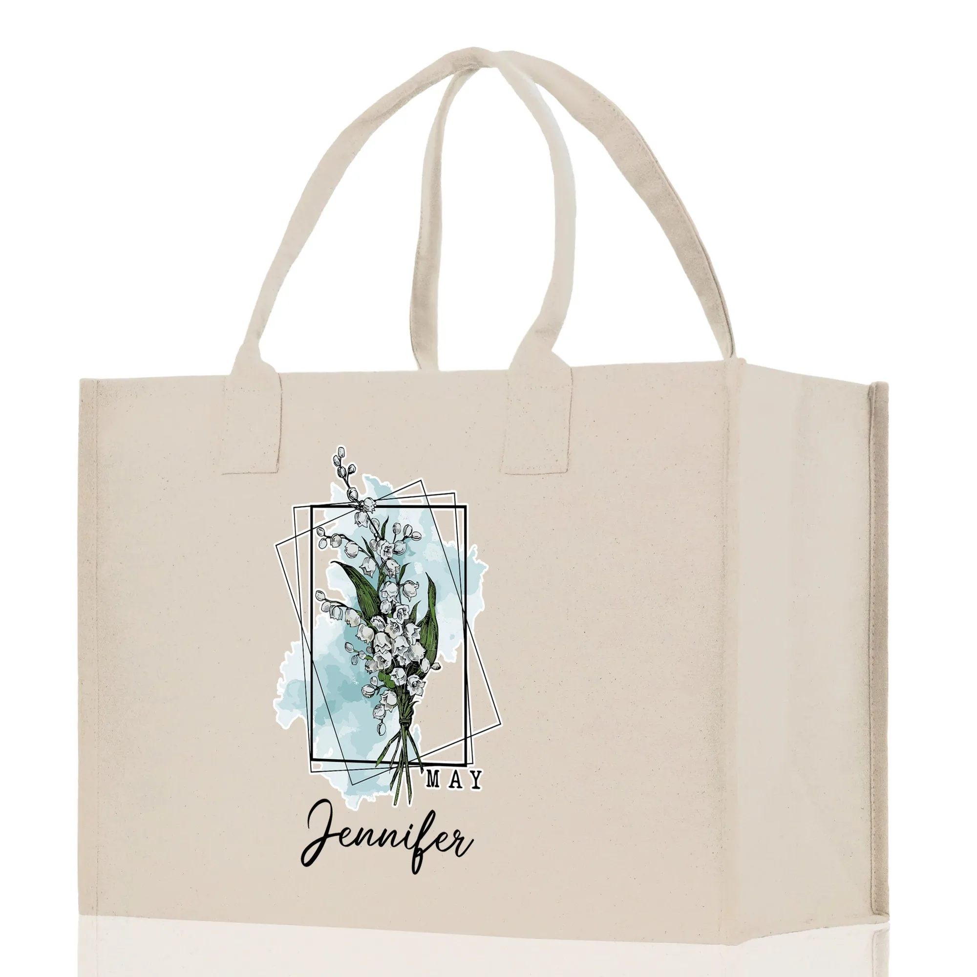 May Birth Month Flower Personalized Name Cotton Canvas Tote Bag Custom Flower Birthday Gift Bag Wedding Gift for Her Bridal Bridesmaid