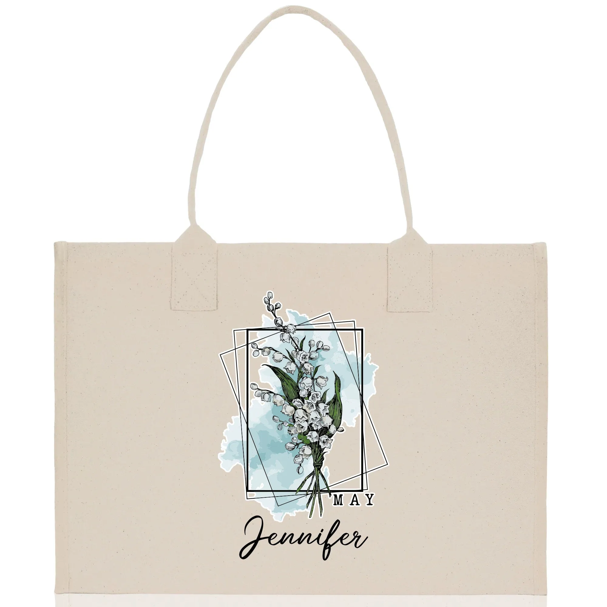 May Birth Month Flower Personalized Name Cotton Canvas Tote Bag Custom Flower Birthday Gift Bag Wedding Gift for Her Bridal Bridesmaid