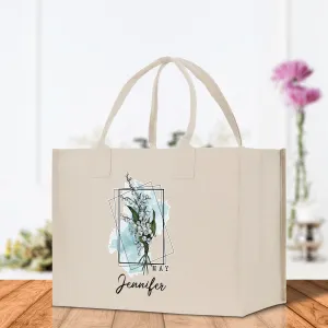 May Birth Month Flower Personalized Name Cotton Canvas Tote Bag Custom Flower Birthday Gift Bag Wedding Gift for Her Bridal Bridesmaid