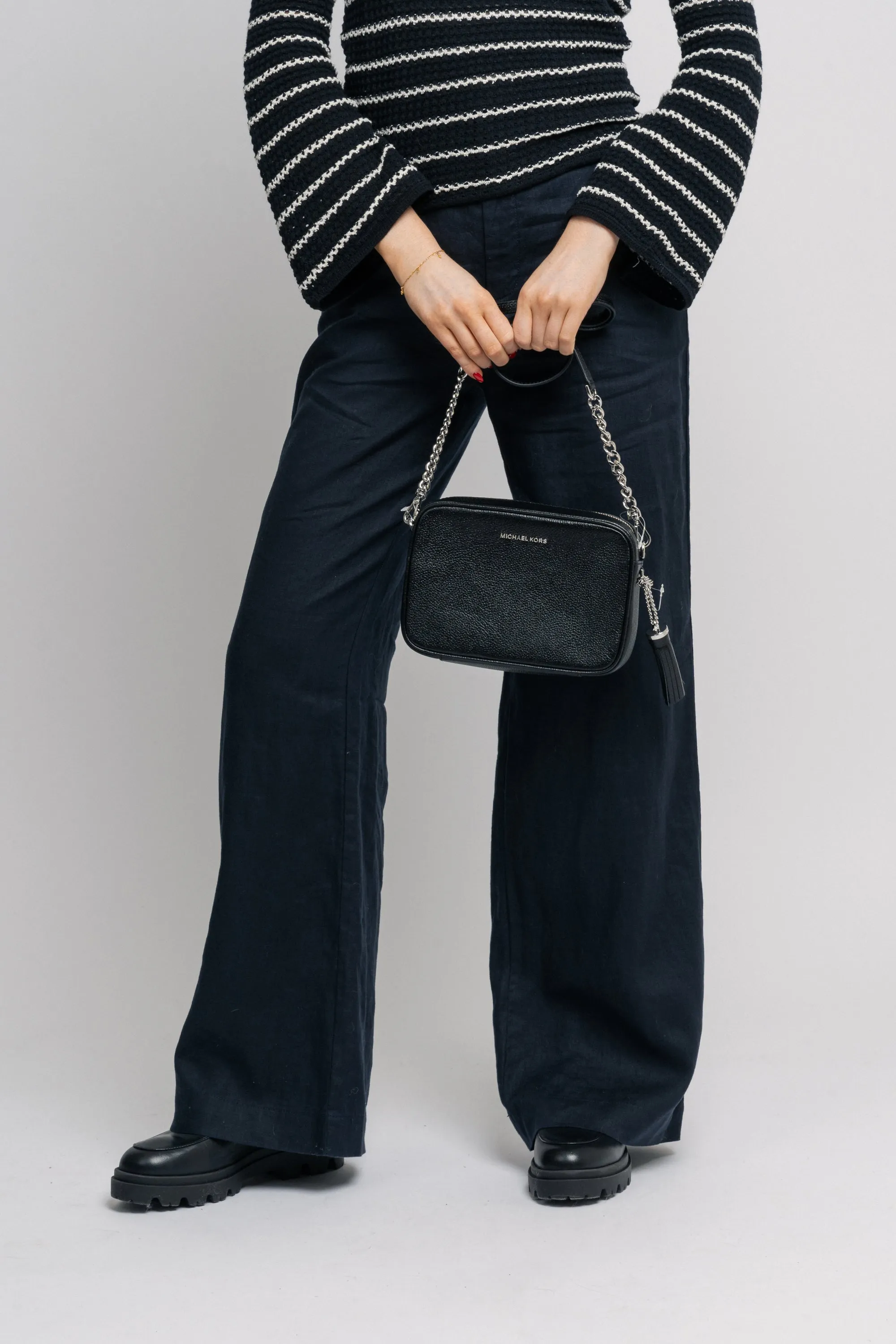 Md Camera Bag Sh Rhodium Leather - Black