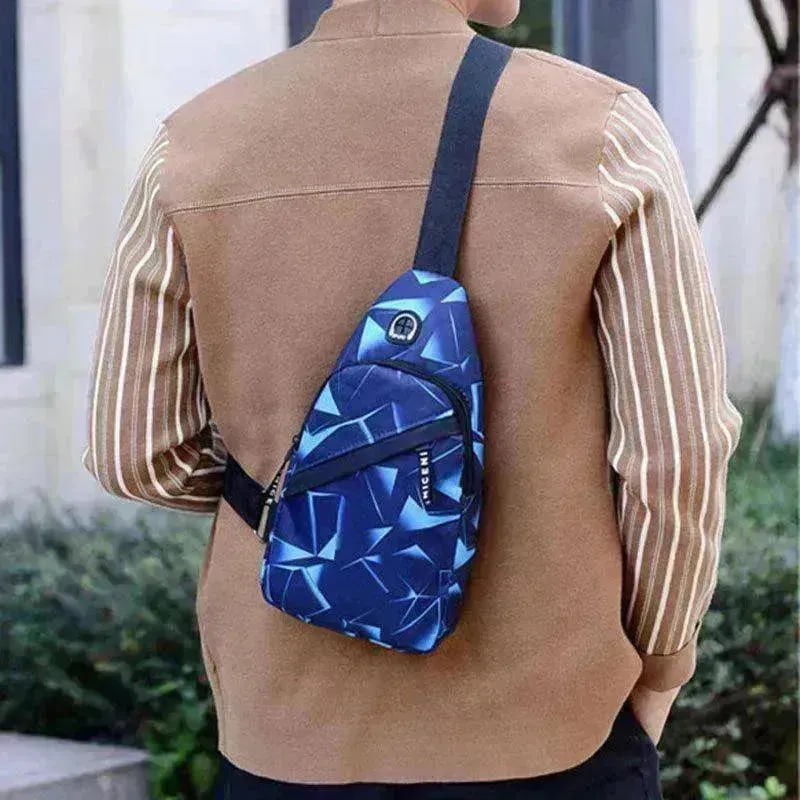 Men's Print Sling Chest & Crossbody Bag With Earphone access Design