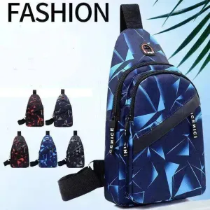 Men's Print Sling Chest & Crossbody Bag With Earphone access Design