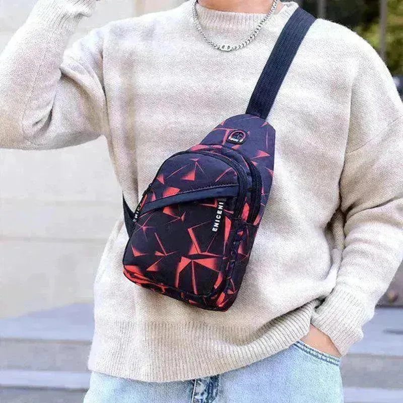 Men's Print Sling Chest & Crossbody Bag With Earphone access Design