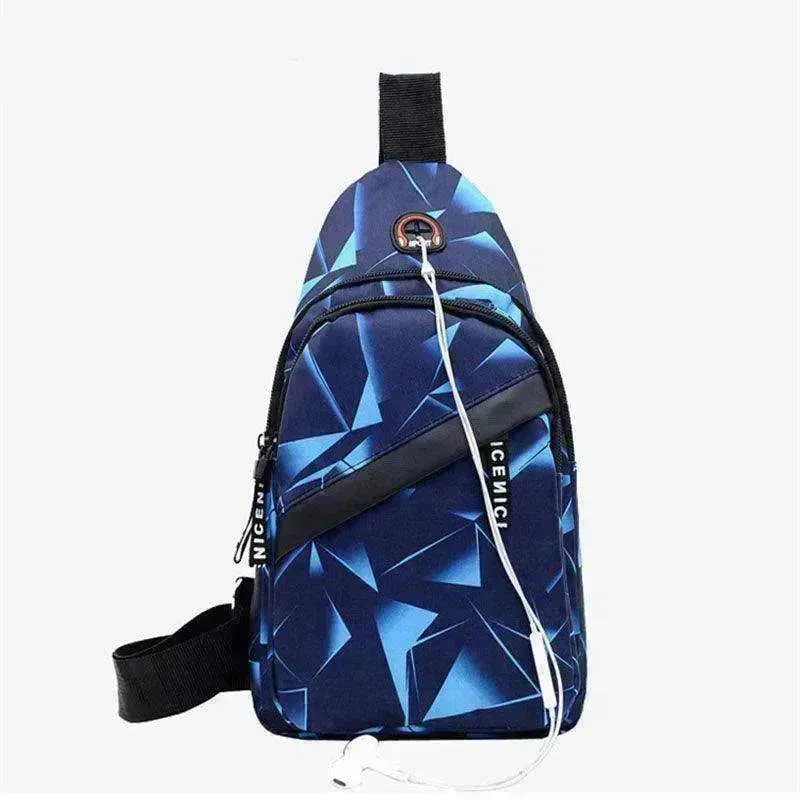 Men's Print Sling Chest & Crossbody Bag With Earphone access Design