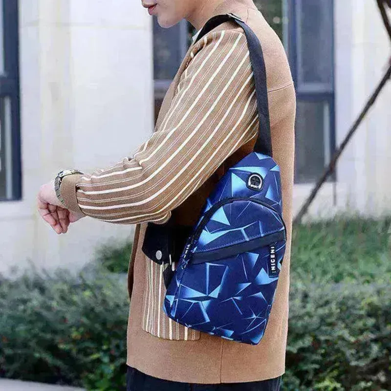 Men's Print Sling Chest & Crossbody Bag With Earphone access Design